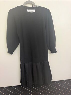 Black Knit Pleated-Hem Dress